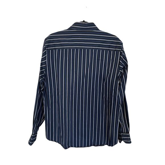 Bugatchi Uomo Mens Medium Long Sleeve Button Up All Cotton Blue White Stripe - Picture 2 of 12